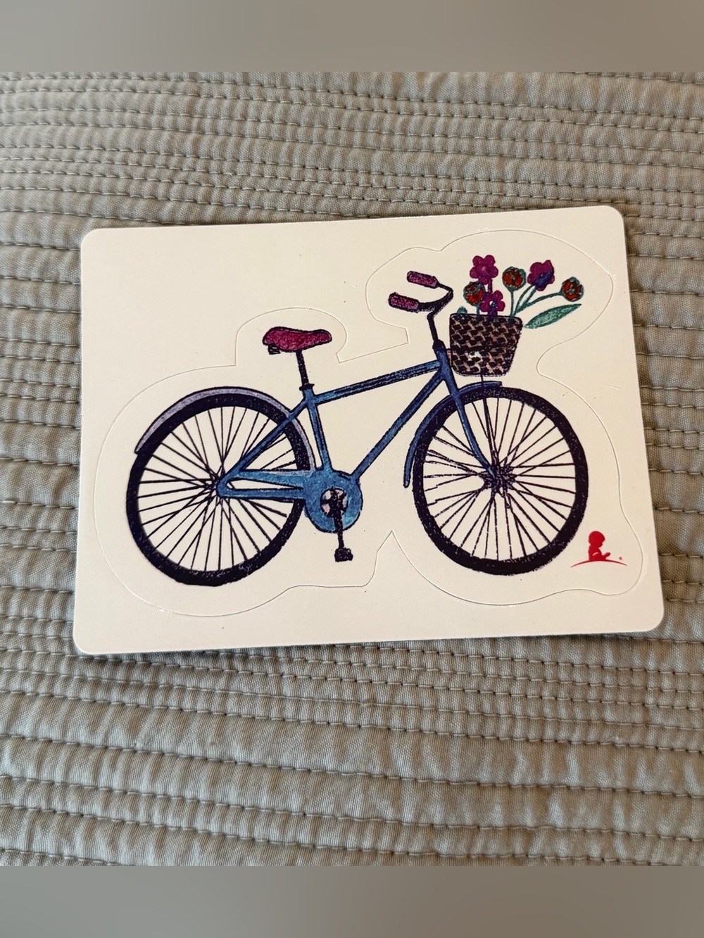 Blue Bicycle Magnet with Floral Basket